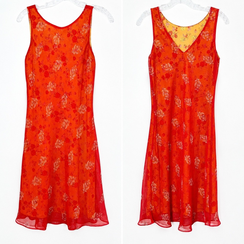 Vintage 90s Bias Cut Midi Dress‎ Size 7/8 (S) Tomato Red Fall Wedding Guest Y2K